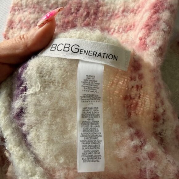 BCBGeneration Pink & Cream Plaid Fringe Scarf - Picture 2 of 2